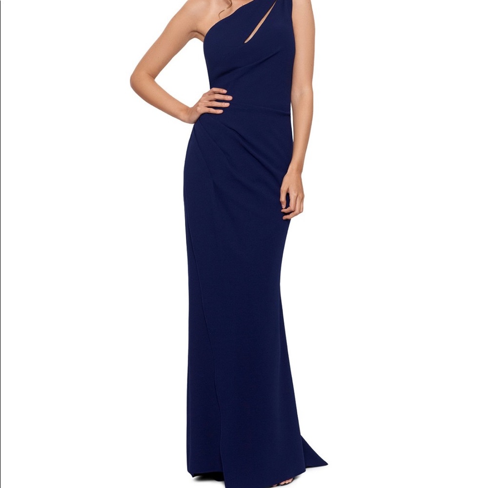 Macy’s Navy Betsy & Adam One-Shoulder Cutout Gown